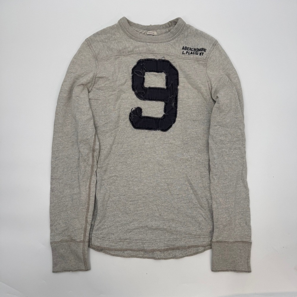 Abercrombie & Fitch Mens Size Large Long Sleeve Shirt Gray Distressed 9 Muscle